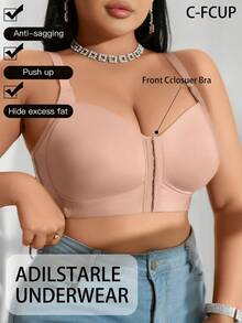 Plus Size Women Fashionable Everyday Seamless Front Closure Bra - Apricot - View 4