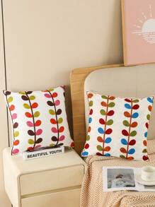 1pc Countryside Style Decorative Pillow Cover, Tree Leaf Embroidery Craft, Without Pillow Insert, Suitable For Living Room Sofa, Bedroom