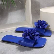 Women's Flat Square Toe Anti-Slip Beach Slippers - Blue - View 6