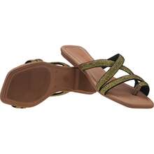 Black Gold Shiny Flat Sandal - Gold - View 3