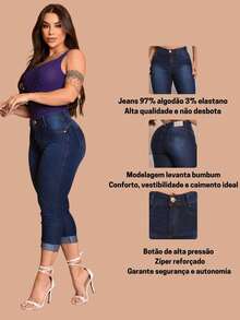 Women's High Waist Capri Jeans With Spandex Lycra Butt Lifting Shaping Pants - Màu xanh hải quân - Xem 2