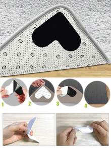 1/4/8/12 Pcs Black PU Heart-Shaped Carpet Anti-Slip Stickers Washable Nano Traceless Fixed Stickers Double-Sided Adhesive Can Be Used For Stair Mats Bathroom Anti-Slip Mats Bedroom Living Room Floor Mat Clamp Universal Stickers Fixed Stickers Removable And Washable