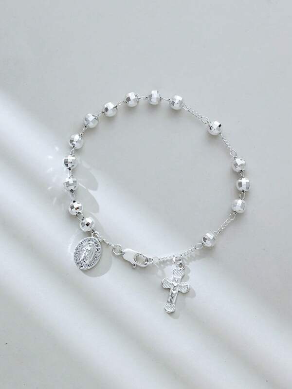 Pulseira Exquisita da Cruz da Virgem Maria em Prata