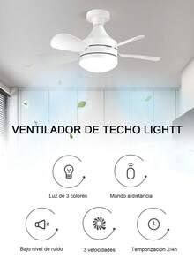 50W Ceiling Fan With Remote Control, 3-Color Lights, 3 Speeds, With Timer Function, Closed Ceiling For Kitchen/Bathroom/Bedroom - Multicolor - View 8