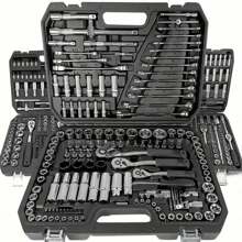 Set completo di 46 strumenti per meccanici - Bussole lunghe e corte da 1/4", 3/8", 1/2", set di chiavi a cricchetto, bussole in acciaio S2 e cromo-vanadio, set da meccanico per auto e uso domestico, incluse chiavi combinate, accessori e cassetta portautensili