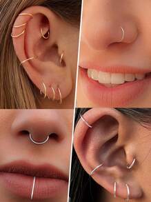 1 par de pendientes de aro de plata de ley 925 para orejas, aros simples para el piercing de orejas y nariz, aros para el labio para mujeres, uso diario para mujeres, el mejor regalo para novias, madres y hermanas