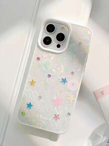 GUCADI 1 件白色贝壳图案彩色小星星 + 星星水晶装饰简约风格全身手机壳适用于 Apple 16/15/14/13/12/11 系列