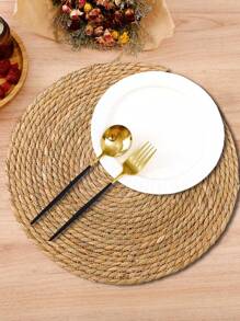 1/4 piezas Individuales tejidos, Individuales redondos de ratán, Individuales hechos a mano de jacinto de agua natural, Individuales rústicos tejidos, Individuales tejidos de estilo country de sauce para mesa, Adecuados para mesa de comedor, hogar, boda