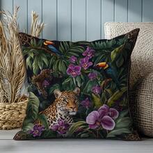 MEMNUN 1 pièce Housse de coussin en polyester imprimé tropical avec toucan bleu et léopard de 17,7*17,7 po (45*45 cm)/19,69*19,69 po (50*50 cm)/15,75*15,75 po (40*40 cm) [Impression unilatérale] Décoration d'intérieur [Insert de coussin non inclus], Convient pour un usage quotidien, Décoration minimaliste haut de gamme pour le salon, le canapé, la chambre à coucher, l'appuie-tête de voiture - Multicolore - Voir 11