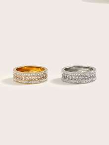 1 chiếc nhẫn bằng thép không gỉ mạ vàng 18K phong cách tuyệt đẹp đính đá Cubic Zirconia trang sức nữ quà tặng tiệc cưới hẹn hò - Nhẫn kim cương bùn 3 lớp - Xem 5