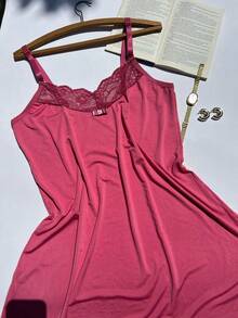 Plus Size Classic Comfort Nightgown With Reinforced Adjustable Straps Silky Fabric - Promotion Large Women's Nightgown - 藕粉色 - 查看 3