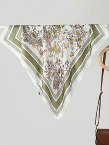 A Lady Printed Spring And Summer Scarf Scarf Color Combination Senior Sense Neck Thin Daily - Green - View 2