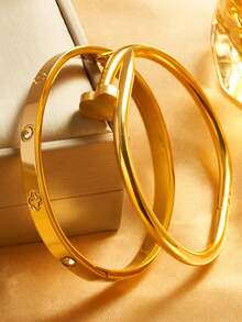 2 件/套波西米亚风格不锈钢金色幸运四叶草、心形和星形手镯套装，18K 镀水钻 - 非常适合购物、化装派对和浪漫约会、礼物