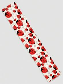 1pc Hand-Painted Seven-Spot Ladybug Insect Print Linen Table Runner, Suitable For Holidays, Parties, Birthdays, Dinners, Kitchen, Dining Room Decor, Shoe Cabinet Cover, All Season Home Decor - Multicolor - View 7