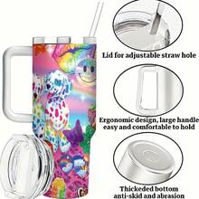 1pc 40oz Rainbow Tiger Pattern Stainless Steel Tumbler With Handle Double-Wall Insulation Suitable For Hot And Cold Drinks, Perfect Gift For Friends, Great For Travel Back To School - Multicolor - View 5