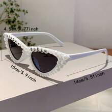 1 Pair Women's New Full Frame Cat Eye Style Glasses Fashion 'Birthday Queen' Letter Frame Retro White Glasses Artificial Pearl Decoration Multi-Color Unique Glasses Suitable For Birthday Party - 黑灰色 - 查看 7