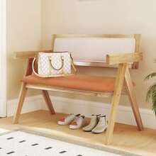 Rubber Wood Dining Bench Accent Indoor Bench With Armrest-Natural