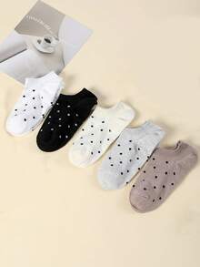 5 Pairs Women's Cute Polka Dot Candy Color Ankle Socks, Suitable For Spring, Summer, Fall Seasons And Daily Wear - Multicolor - View 1
