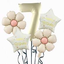 5pcs Metallic Foil Number Balloon Set, Cream Color, Decoration For Birthday Party - Multicolor - View 7