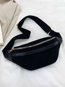 Solid Color Versatile Striped Women Shoulder Chest Bag - Black - View 9