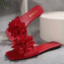 Women's Flat Square Toe Anti-Slip Beach Slide Sandals - Red - View 5