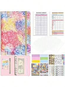 1 Set Mandala Binder Cover A6 Ring Binder Planner With Cash Budget, 8 Zipper Pockets, 12 Budget Cards, 12 Monthly Budget Cards, 6 Stickers - Multicolor - View 5