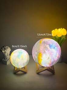 Lampada a forma di luna da 12cm, lampada d''atmosfera creativa per comodino, globo lunare in legno con 7 colori cangianti per camera da letto, decorazione per la casa, luce notturna LED, regalo di compleanno per ragazzi e ragazze, disponibile in 8cm/10cm/14cm/giallo/7 colori