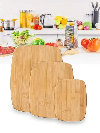 3pcs/1pc Wooden Cutting Board For Kitchen, Reversible Bamboo Chopping Board For Meal Prep & Serving, Butcher Block For Meat, Cheese, Bread, Vegetables And Fruits, Household Gifts