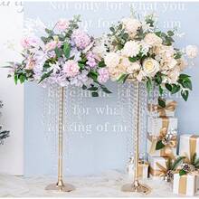 2 Pcs/10 Pcs Vase Tabletop Decor - Metal Flower Stands With Hanging Crystal Lamps For Wedding, Tall Vases For Dining Table, Wedding Party & Home Decor - Gold - View 8