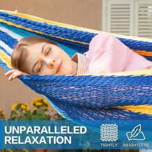 PNAEUT Mayan Hammock, Handwoven XL Thick Soft Rope Hammocks For Outdoor Indoor, Max 600 Lbs Capacity, Tree Straps & Carabiners Included (Caribbean Sea) - Lake Superior - View 4