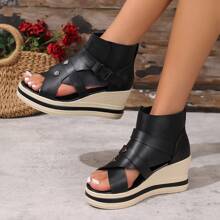 Dikke bodem Romeinse stijl wig sandalen voor vrouwen, peep toe platform schoenen