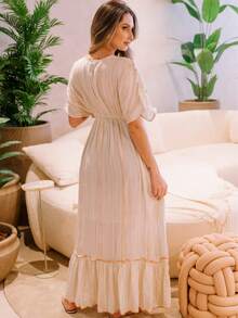 Boho Chic Long Dress With Batwing Sleeves 03-08 - Naranja - Ver 3