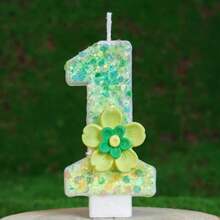 绿色花卉星光闪亮数字蜡烛，生日派对房间装饰，生日礼物，周年庆典手工制作，婚礼 - 綠色 - 查看 3