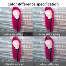 Hot Pink Lace Front Wigs For Women 26 Inch Long Silky Straight Red Glueless Hair Replacement Wigs Soft Fiber Synthetic Lace Front Wigs For Daily Party Cosplay Use - 紅色 - 查看 7