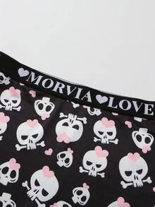 Dircho 5 件女式哥特式万圣节粉色卡顿哥特式字母和蜘蛛网全身印花撞色绑带平角裤，舒适柔软弹力腰部贴身内裤，女士内衣 - 彩色 - 查看 9