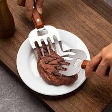 1pc Stainless Steel Bear Claw Fork, Long-Handled Meat Ripper, Food Safety Multi-Purpose BBQ Fork For Outdoor Cooking - Brown - View 8