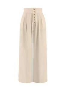 女士休闲纯色直筒长裤，松紧腰带方便穿着，办公室女士日常长裤适合通勤、约会、夏季度假、商务休闲