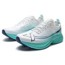 XTEP 男士轻便透气休闲运动鞋，缓冲防滑跑步鞋，经典白/极光绿/石蓝 - 經典白/極光綠/石青藍 - 查看 3