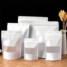 100 个带半透明窗口的白色牛皮纸袋，热封可重复使用的自封袋，适用于烘焙干粮坚果谷物茶节日礼品包装，250g 500g 1000g 储物袋，适用于派对零食 - 白色 - 查看 3