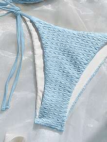 Bộ bikini thời trang, gợi cảm với họa tiết sao biển, chất liệu vải màu vàng trơn có họa tiết, đồ bơi mùa hè cho nữ đi biển. - Màu xanh lam - Xem 5