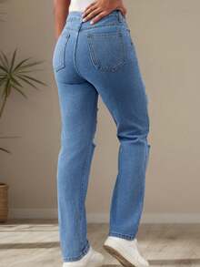 Jeans Claros Rotos Destruidos - Diseño Fresco con Aberturas Modernas,Pantalones de Mezclilla Elástica para Looks Casuales de Verano, Ideales con Sandalias o Tenis - Azul - Ver 5