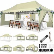 CAROMA Pavilion 3x6 Folding Pavilion 3x6 Waterproof Stable, Party Tent Foldable Anti-UV 50+ Pop Up Garden Pavilion With 6 Sidewalls, 4 Sandbags, Bag With Wheels, For Weddings Parties Market