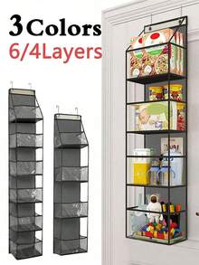 3/2/1pc 6层鞋子收纳架适用于门上衣柜，带大深口袋的衣柜鞋子收纳架，适用于门上窄鞋架，可悬挂靴子收纳浴室柜零食玩具衣服包装，无需钻孔