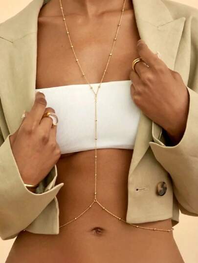 1pc Fashion Sexy Gold Bead Body Chain For Women Glamour Shiny Gold Globe Bead X Shape Body Chain For Girls Bohoian Style Summer Beach Vacation Travel Body Chain For Women Suitable For Ladies To Party Wear To Give Good Friends Gifts