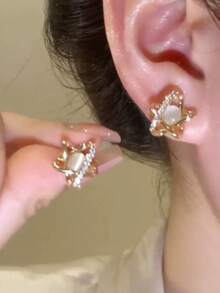 1 对优雅魅力小巧星形镶嵌猫眼石设计耳环，别致的日常佩戴，特殊场合的礼物 - 金黃色 - 查看 3