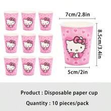 Sanrio Suministros para fiestas de cumpleaños temáticas de Anime Hello Kitty en color rosa, decoraciones de Año Nuevo como banderines, bolsas de regalo, vasos, platos y pañuelos desechables de papel