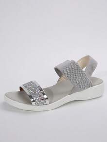 女士加大码轻便运动凉鞋，舒适平底休闲户外沙滩鞋，露趾，夏季 - 灰色 - 查看 4