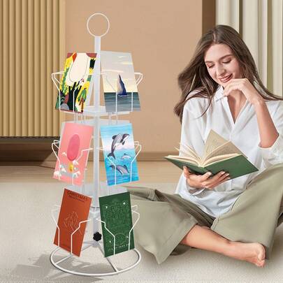 LOYALHEARTDY 3 Tier Greeting Card Rack Spins 12 Pocket White Retail Display Rotating Holder