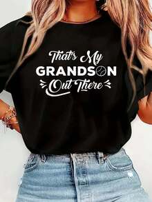 That's My Grandson Out There Baseball Grandma T-Shirt Print T-Shirt Casual Crew Neck Short Sleeve Comfort Tee Top For Spring & Summer Women's Clothing