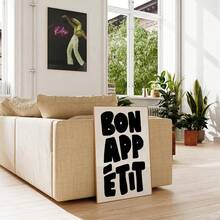 Bon Appetit Poster, Medieval Font Print, French Motto Poster, Black And White Kitchen Wall Decor, Maximalist Kitchen Decorative Painting, Frameless - Black and White - View 6